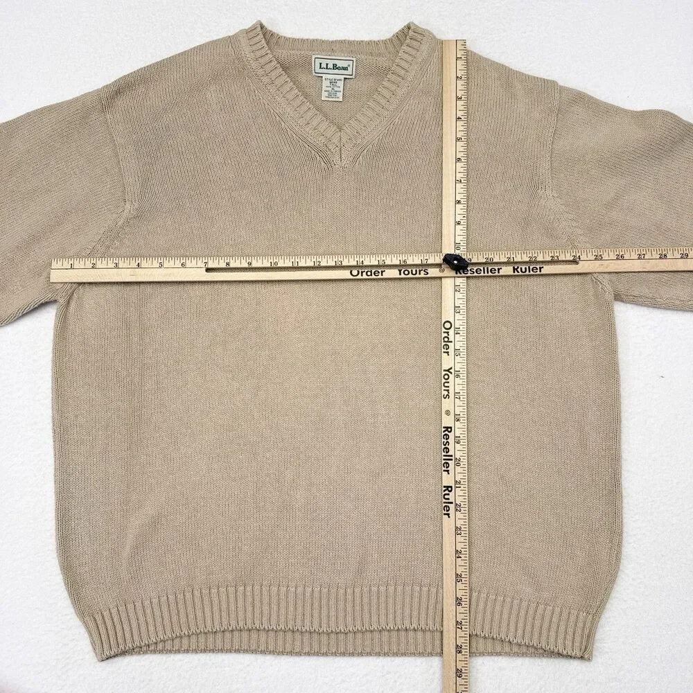 Vintage LL Bean Sweater Mens Size XL Tall Tan V Neck Pullover Knit Casual‎